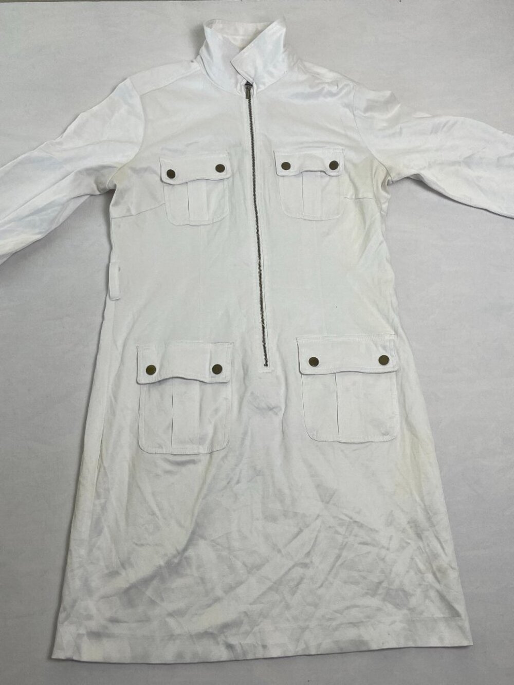 Sharagano Womens White Collared 3/4 Sleeve Pockets Shirt Dress Size 12